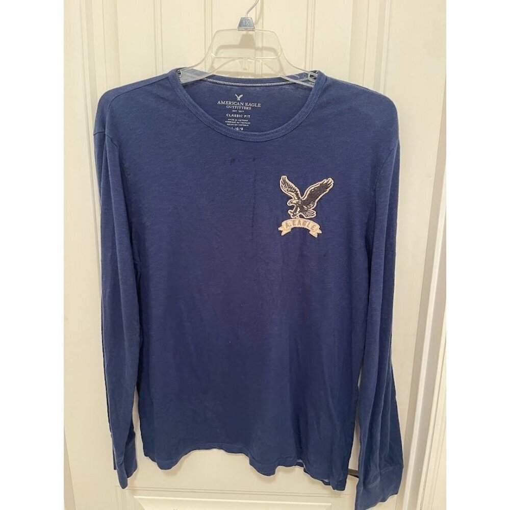 American Eagle Outfitters Men's Long Sleeve Classic Fit Tee L Navy Blue Cotton B